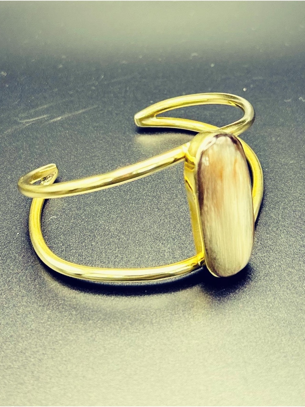 Brass Cuff Bracelet with Oval Horn Stone